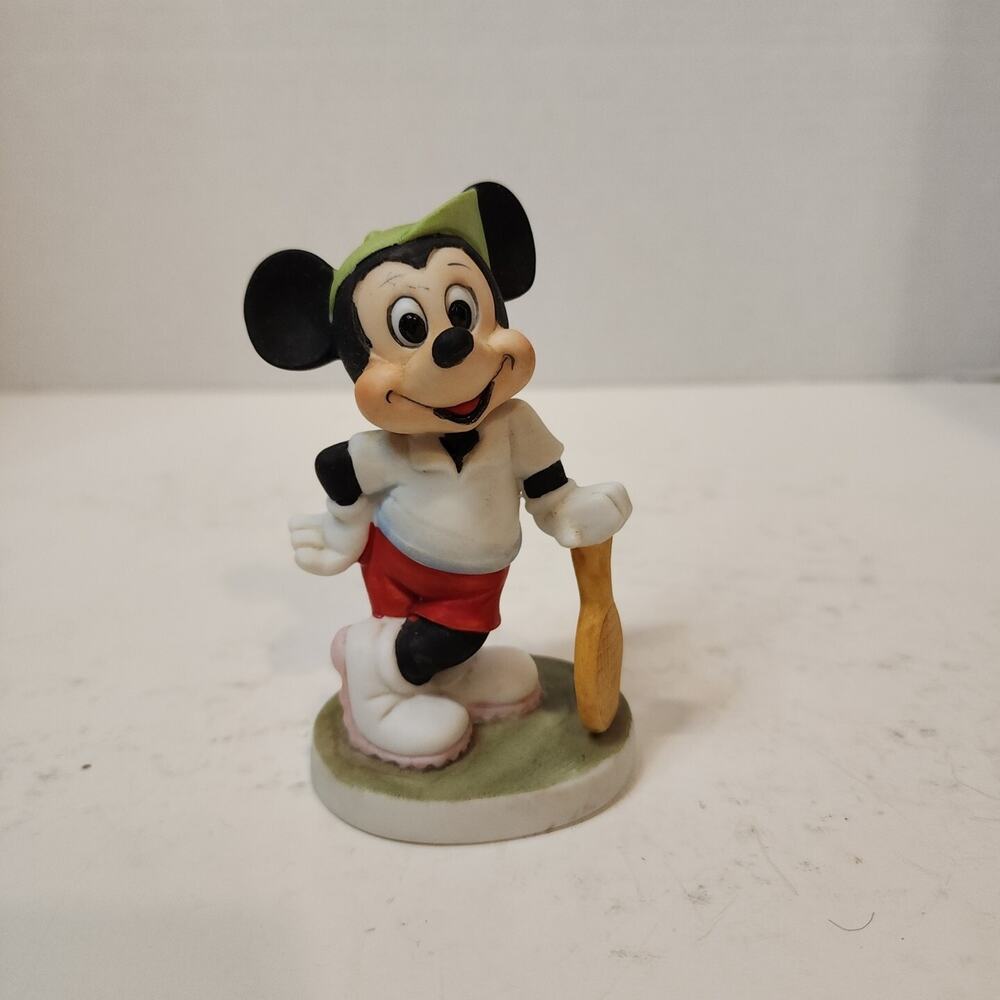 Vtg Walt Disney Productions Mickey Playing Tennis Bisque Porcelain 4" Figurine